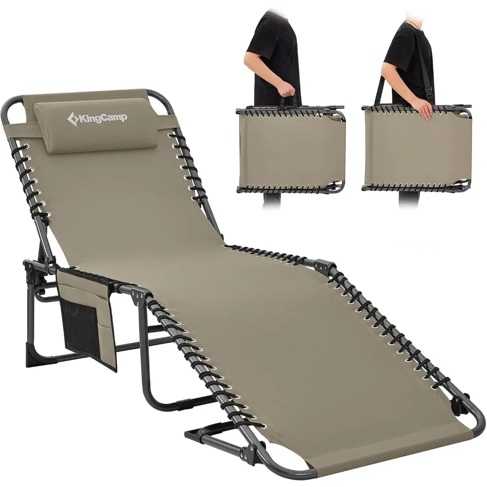 Opvouwbare Chaise Lounge Stoel Voor Buiten Strand, Zonnebaden, Patio, Zwembad, Gazon, Dek, Lag Plat Verstelbare 5-positie Draagbaar