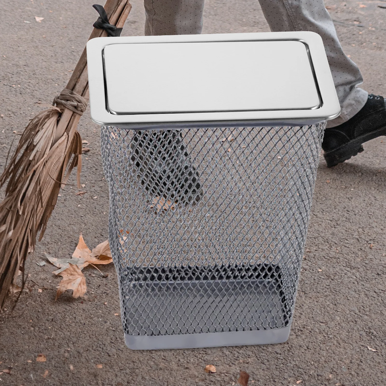 

Embedded Type Stainless Steel Trash Bin Lid Flap Cover for Bathroom Kitchen Countertop Office Trash Can Replacement Lid