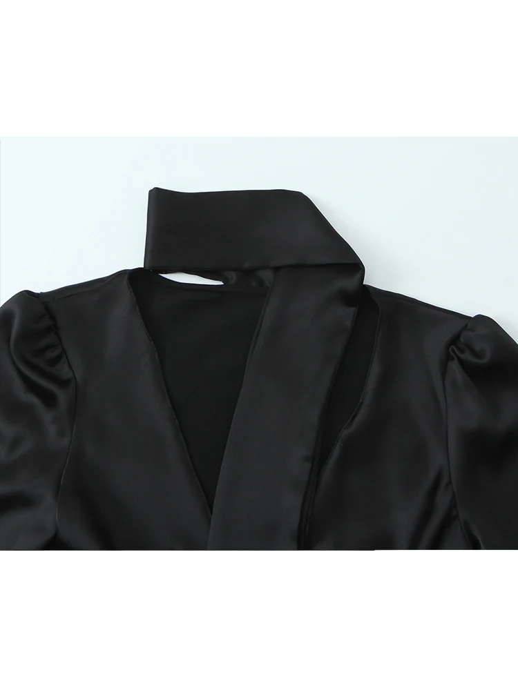 Весенняя новая женская рубашка с v-образным вырезом, элегантная расклешенная рубашка с длинными рукавами, модный повседневный офисный женский шарф, модная рубашка, женская одежда