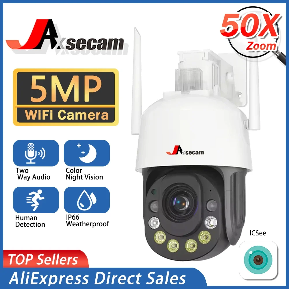 ICSee 50X Optical Zoom 5MP HD WiFi PTZ IP Security Camera Two Way Audio Outdoor Waterpoof Wireless CCTV Surveillance Camera