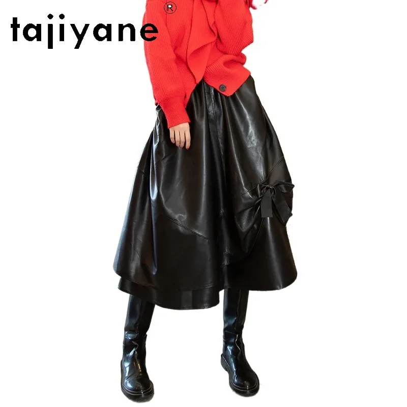 TAJIYANE Genuine Leather Skirt Woman High Waist Women's Skirts Sheepskin Irregular A-Line Midi Skirt Slim Skirts 2026 Woman 치마