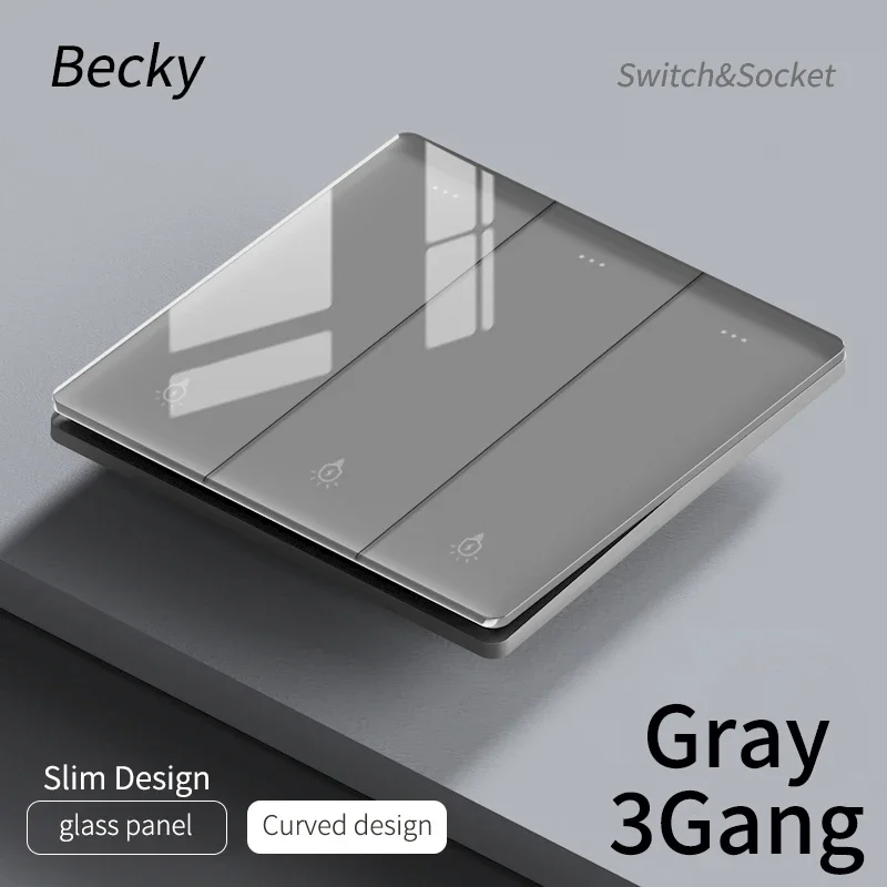 Ultra Thin Glass Wall Switch EU UK Standard 16a Socket Large Panel Wall Light Square Switch Socket 86mm Home Hotel Decoration image 3