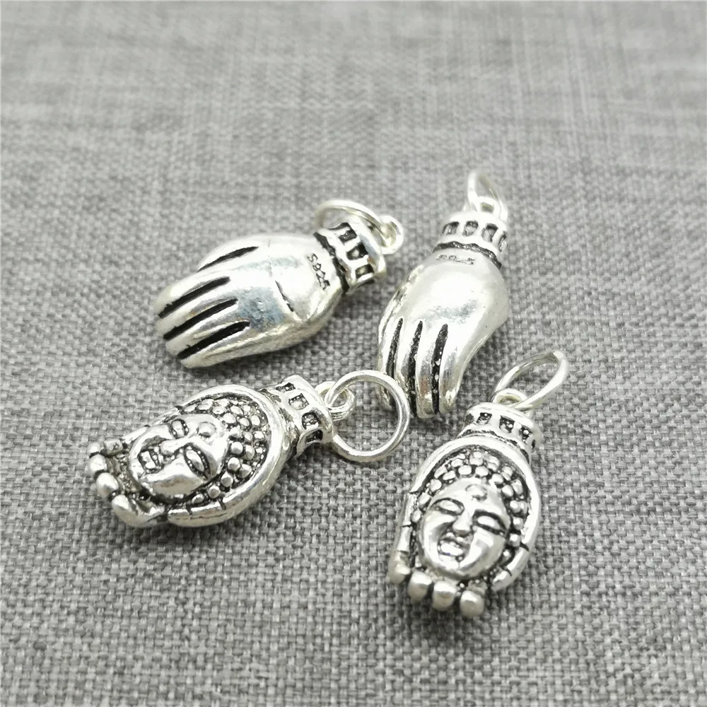 Buddha in Hand Statue Charm Pendant in 925 Sterling Silver for Necklace Making