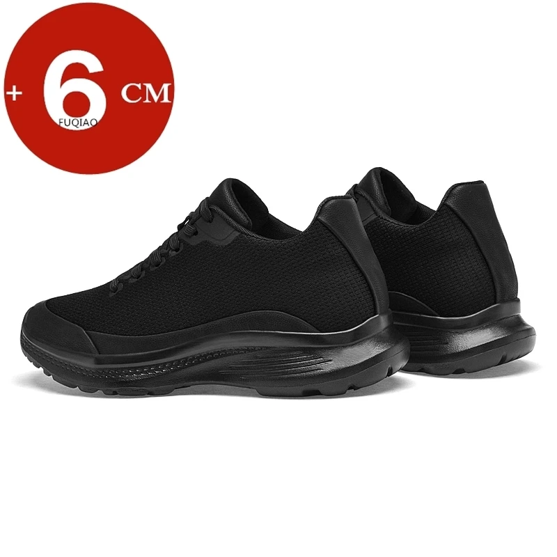 Mens 6cm Inner Height Increasing Sneakers Black Mesh Breathable Lightweight Elevator Shoes Comfortable Casual Sports Lift Shoes