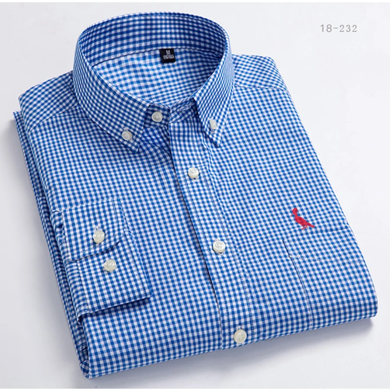 New 2021 camisas Spring Autumn Shirts High Quality Men\'s Plaid Cotton Button Collar Formal Long Sleeve Men\'s resevaed