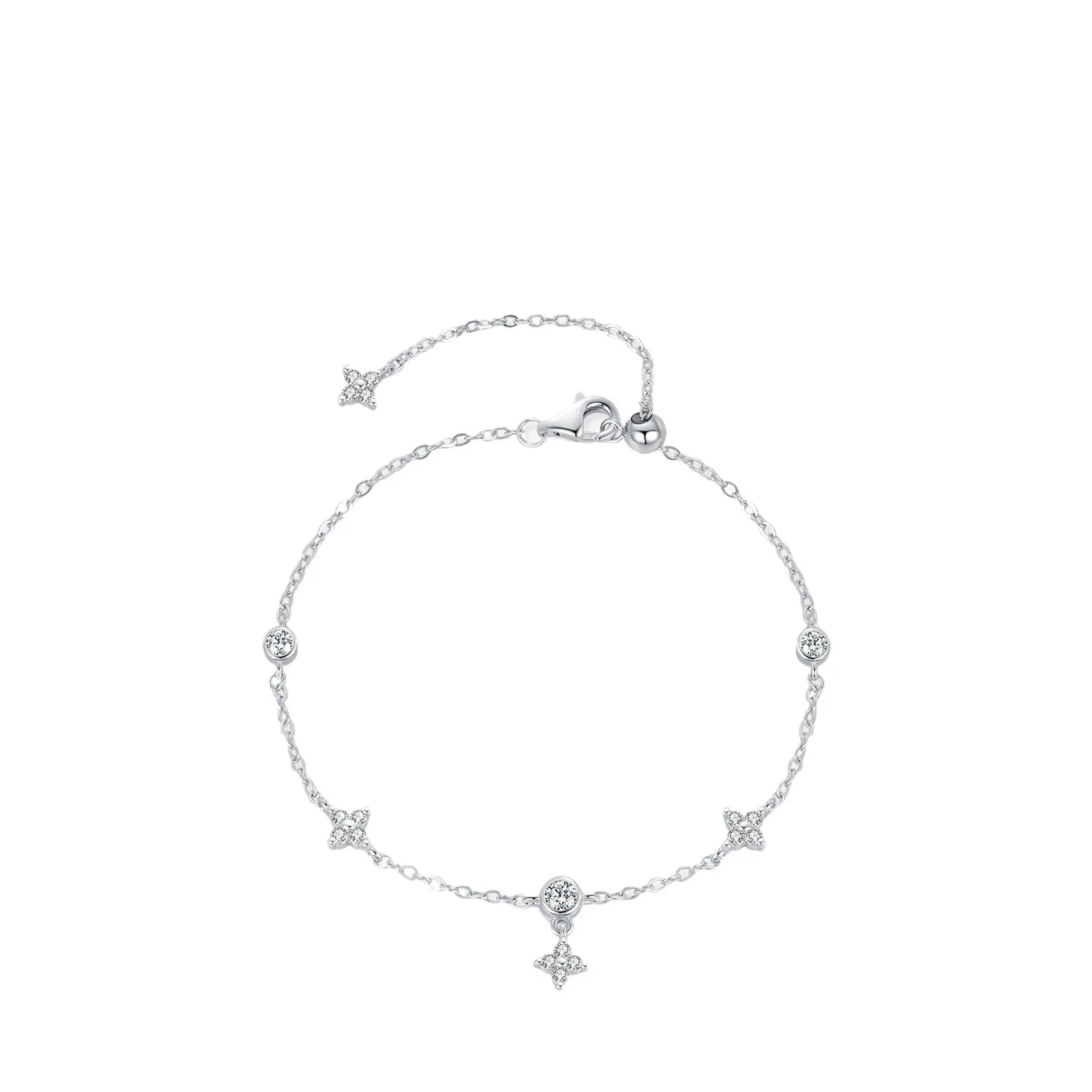 

Dawn's Jewel S925 Silver Mori Sweet Delicate Lucky Four-leaf Clover Bracelet Exquisite Bubble Rhinestone Accessories