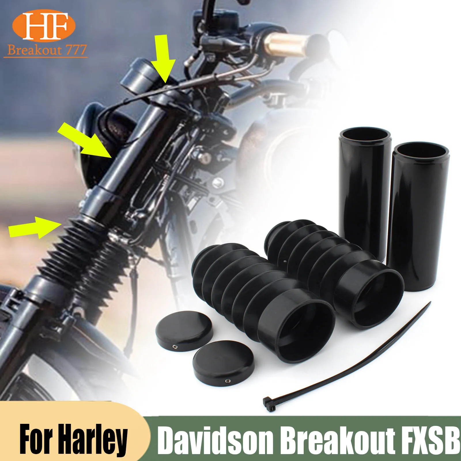 otorcycle Front Upper Fork Cover Lower Gaiter Boot For Harley Breakout FXSB 13-17 Black