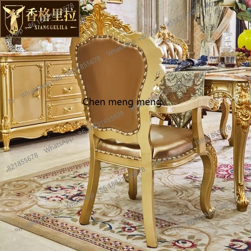 كرسي طعام أوروبي فاخر من الخشب الصلب بالكامل من الطبقة الأولى من جلد البقر كرسي ترفيهي للفيلا كرسي أمريكي #5