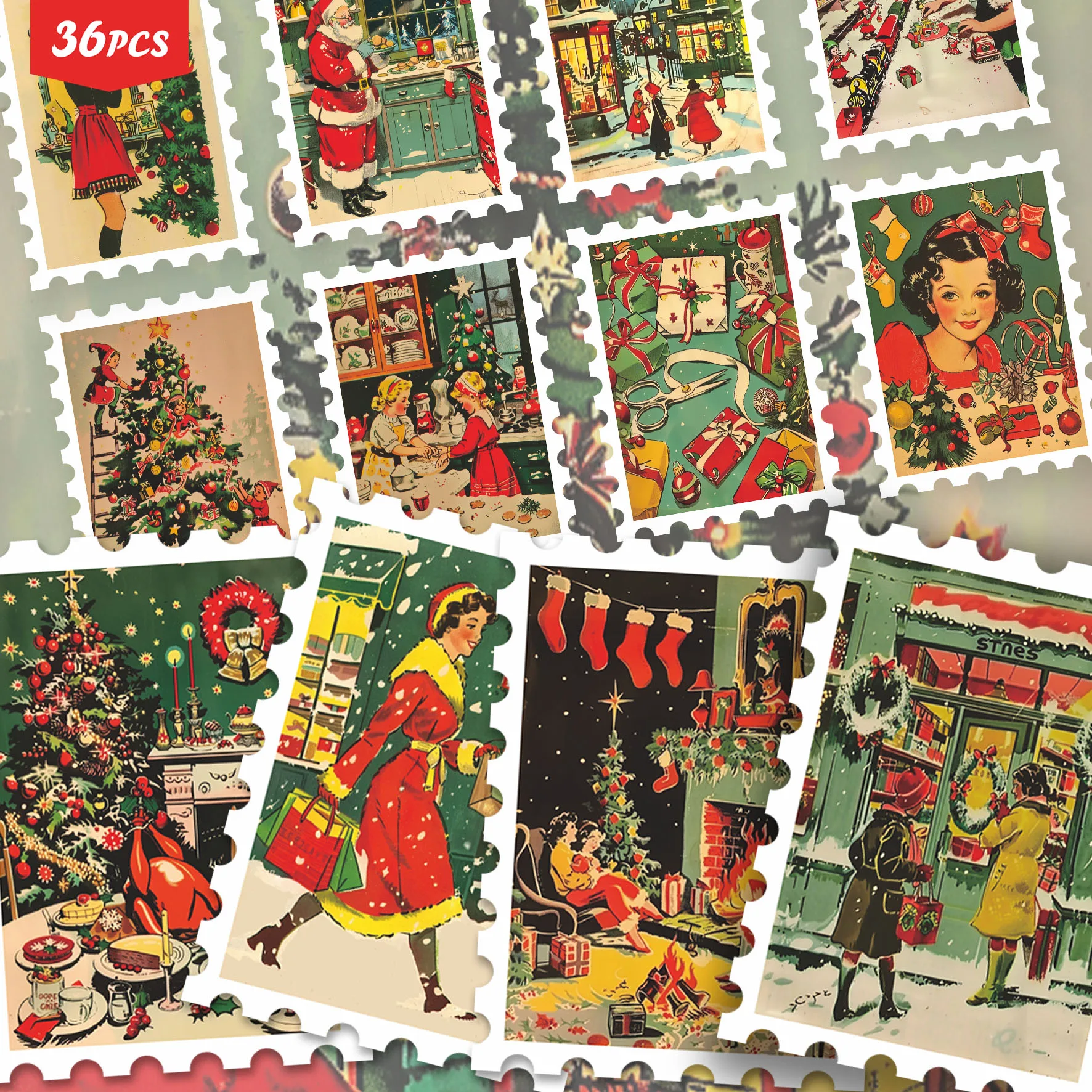 36PCS Nostalgic Christmas Ephemera Stickers, Vintage Winter Festive & Holiday Scene Art Aesthetic Cutout Sticker Set for Journal