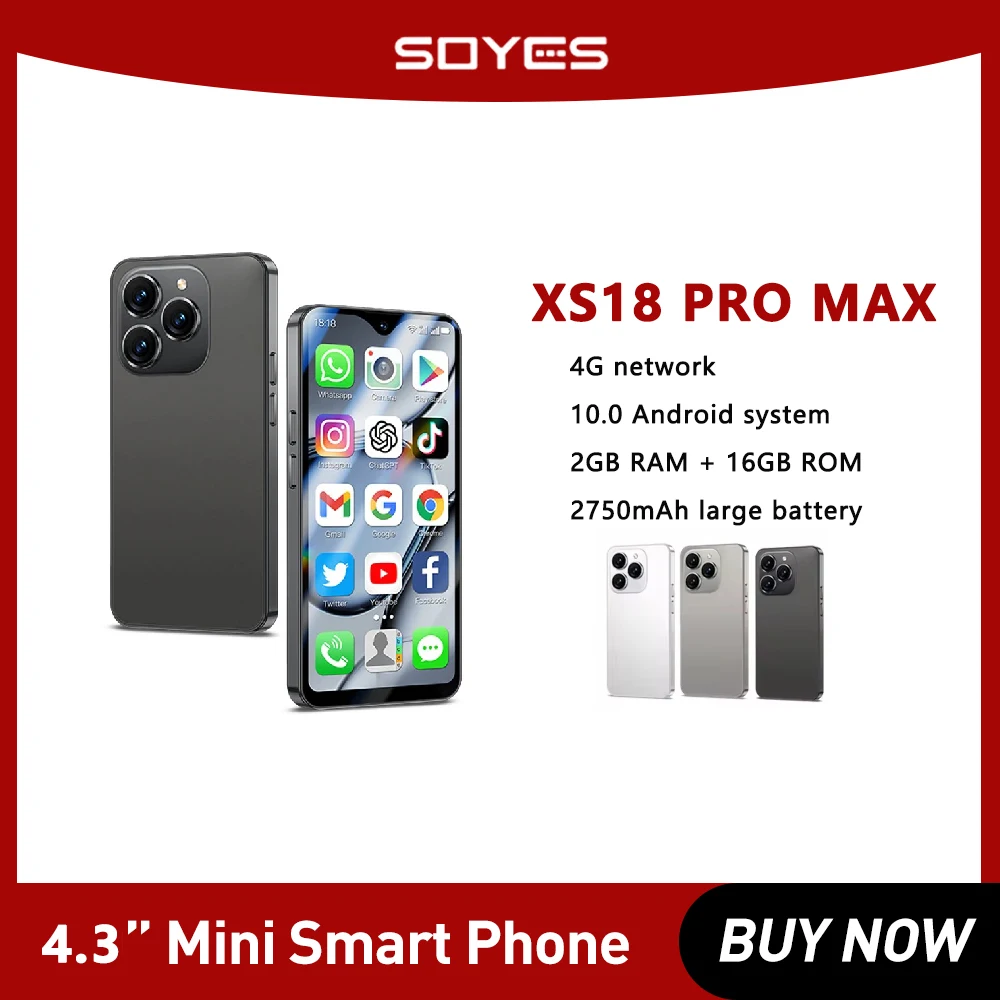 SOYES XS18 프로 맥스 4G 미니 스마트폰, 안드로이드 10, 4.3 인치, 2GB + 16GB 휴대폰, 2750mAh, 13MP, 구글 플레이 스토어, 소형 휴대폰 OTG 