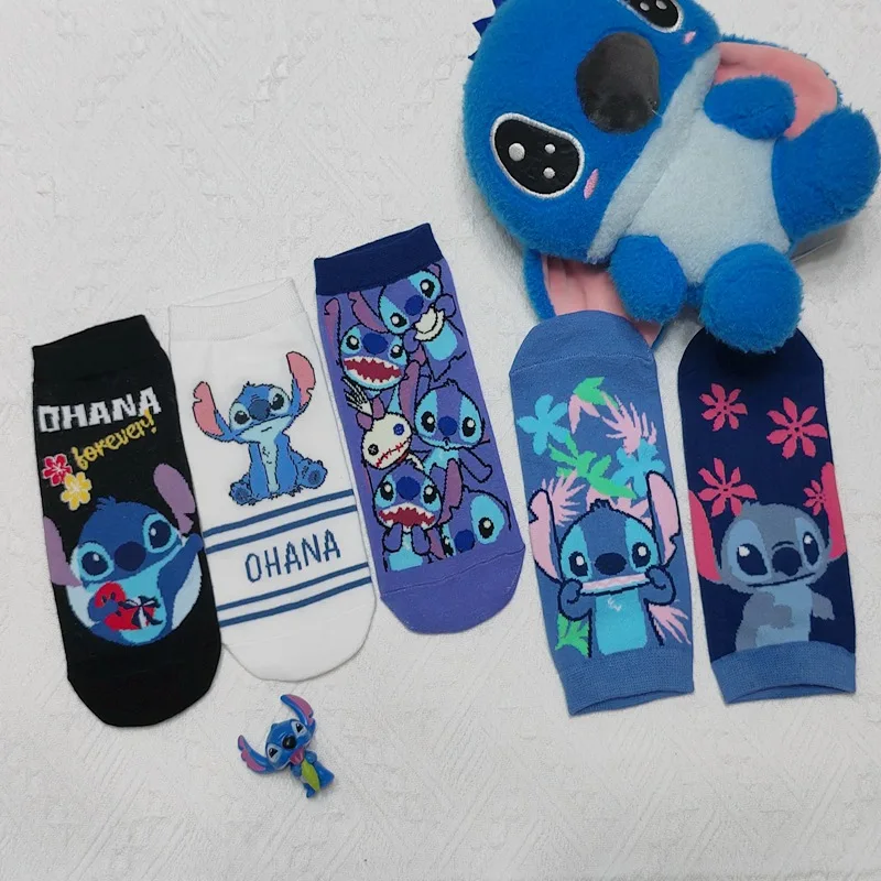 Adult 5 Pairs Lilo & Stitch Socks Cartoon Anime Kawaii Stitch Cotton Socks Men And Women\'s Warm short Sock Gifts Average Size