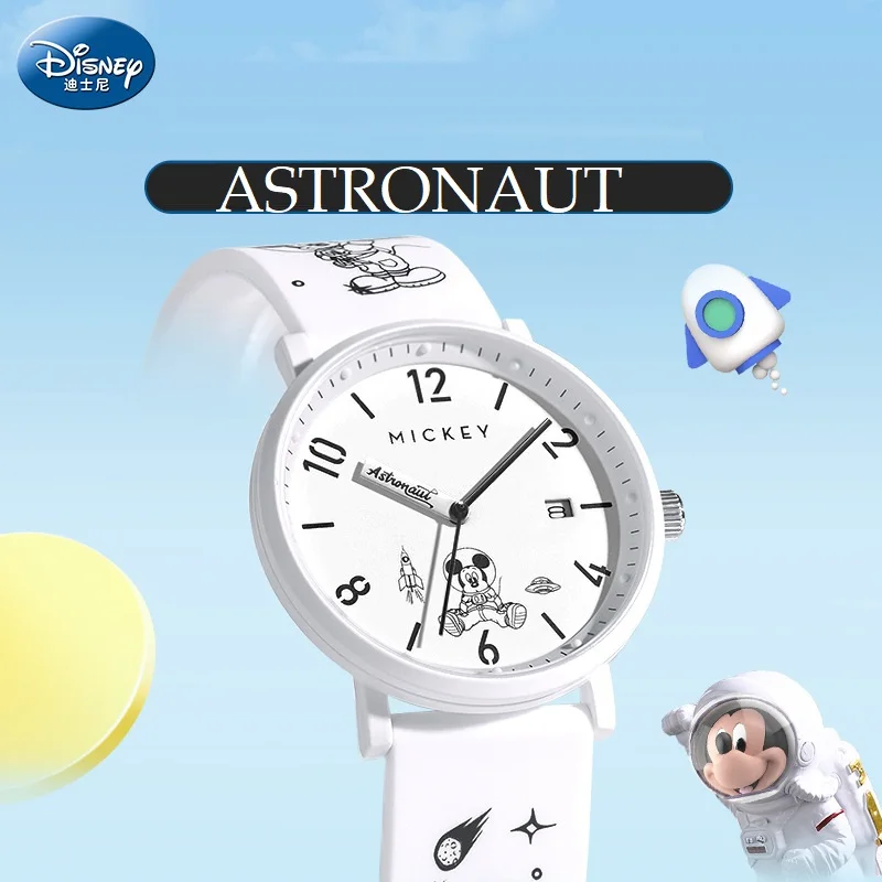 Disney für Kinder Uhr Mickey Mouse Astronaut Cartoon Quarz Armbanduhr Junge Mädchen Unisex Student Silikon Graffiti Armband Datum