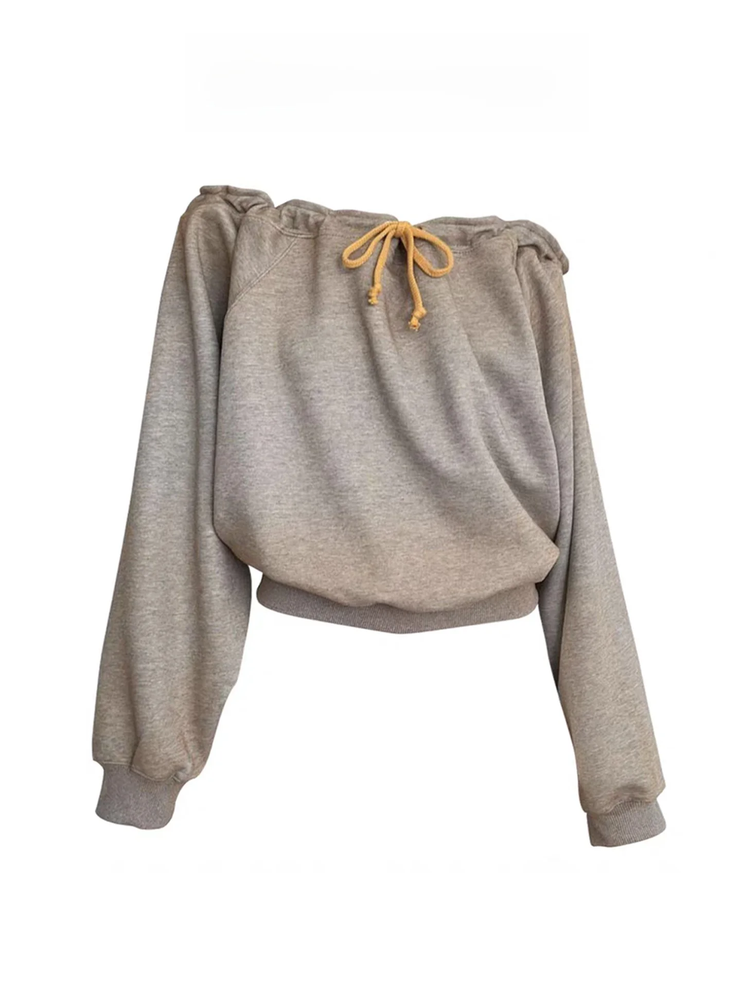 

Американский ретро-свитшот с одним открытым плечом и длинным рукавом для женщин, ранняя осень 2025, новый дизайн, свободный крой, укороченный топ