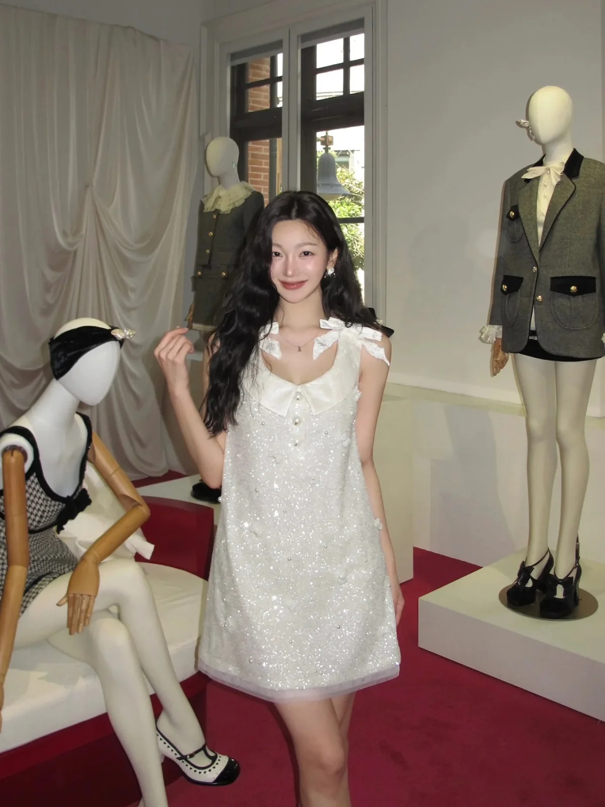 

Летняя женская юбка JONIbyBEB A-силуэта с жемчугом, пайетками и бантом, без рукавов, на молнии