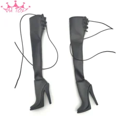 1/6 Scale Black 2b Sister Leather Long High-heeled Boots Fashion Lace Up Shoes with Feet Mold for 12in Action Figure Toys