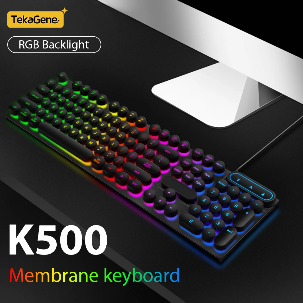 K500 Wired Membrane Keyboard 104 Keys RGB Backlit Mechanical Feeling keyboard Gaming and Office For Windows and IOS Apple System