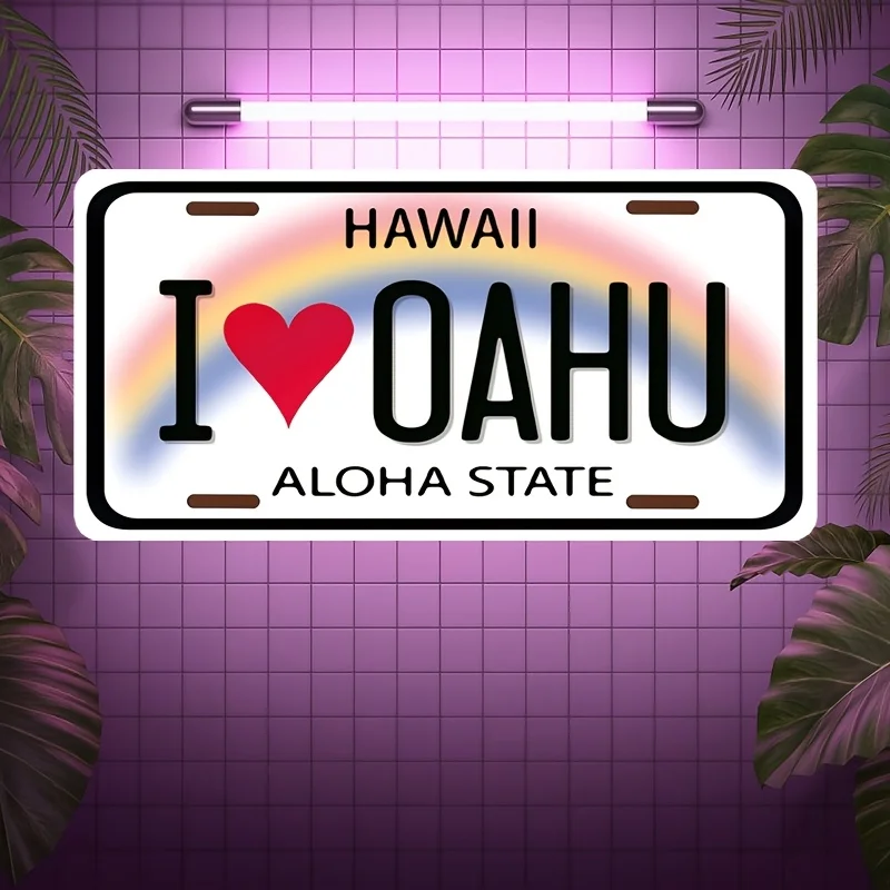 Hawaii ILOAHU Aloha State License Plate Cover, Matte Aluminum, Universal Fit,  Style Metal Sign for Home, Restaurant, Cafe, Gar