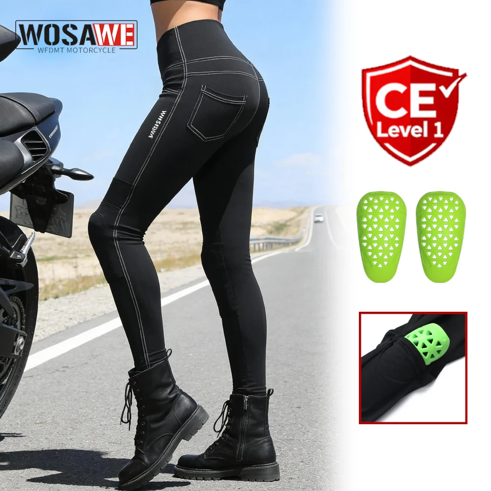 

WOSAWE Women Motorcycle Pants CE Certified Motocross Rider Armor Pants Gym Yoga Training Pants High Waist Peach Hip Pants