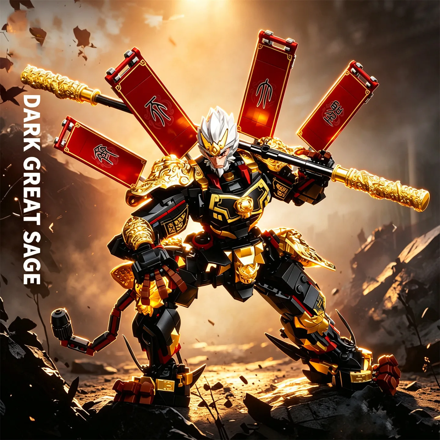 Six-Eared Macaque: Dark Sun Wukong Buildable Model Building Blocks, Great Sage Equal to Heaven Transformable Mecha MOC Toy