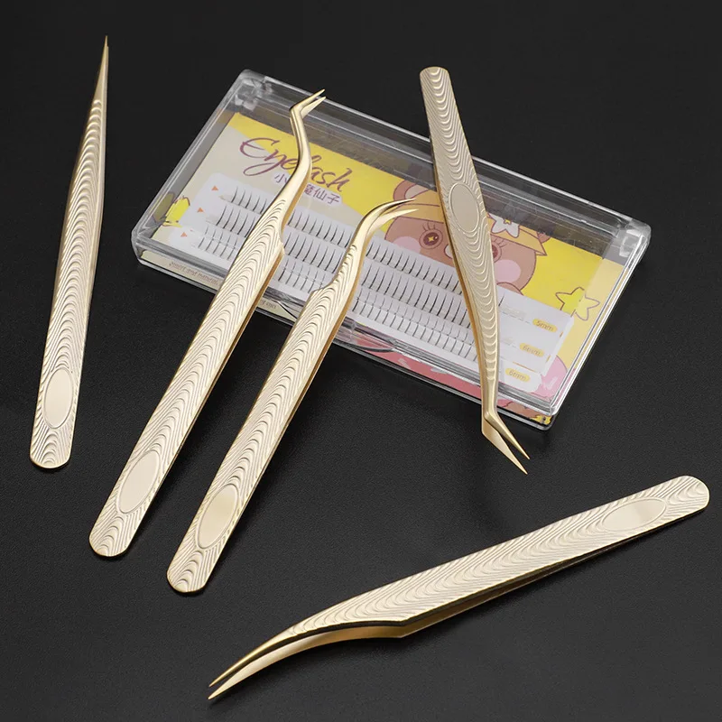 5PCS Eyelash Extension Tweezers Set Lash Applicator Tool Stainless Curved Straight For Eyelash False Clip Makeup Nail Art Tools