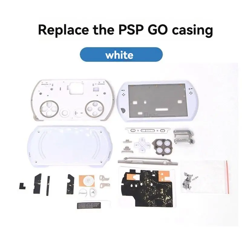 DTB7 Replacement Housing Case with Buttons Sticker Kit for SONY PSP GO, ABS Game Console Shell, White, DIY Repair Accessories
