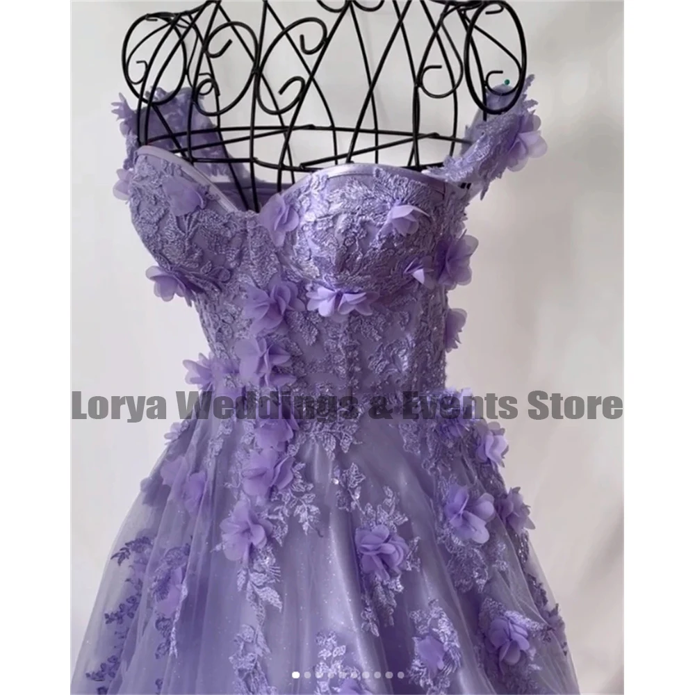 Purple Tulle Women's Sweetheart Princess Prom Dresses 3D Decal Evening Gowns A-Line Wedding Party Formal Beach Fashion Celebrity