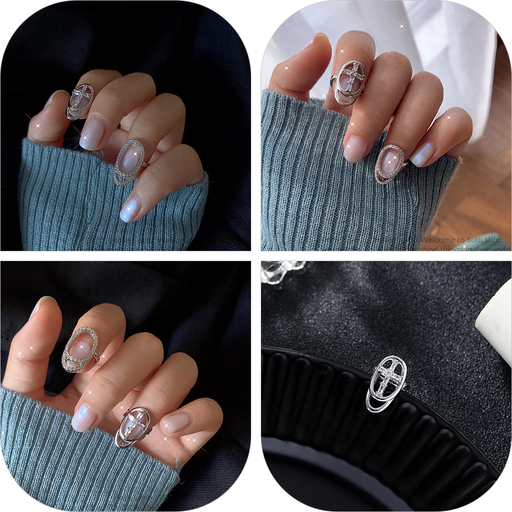 

1pc Elegant Zircon Hand Decoration Fingernail Ring for Women Joint Rhinestone Decorative Delicate Open Ring Nail Art Hand
