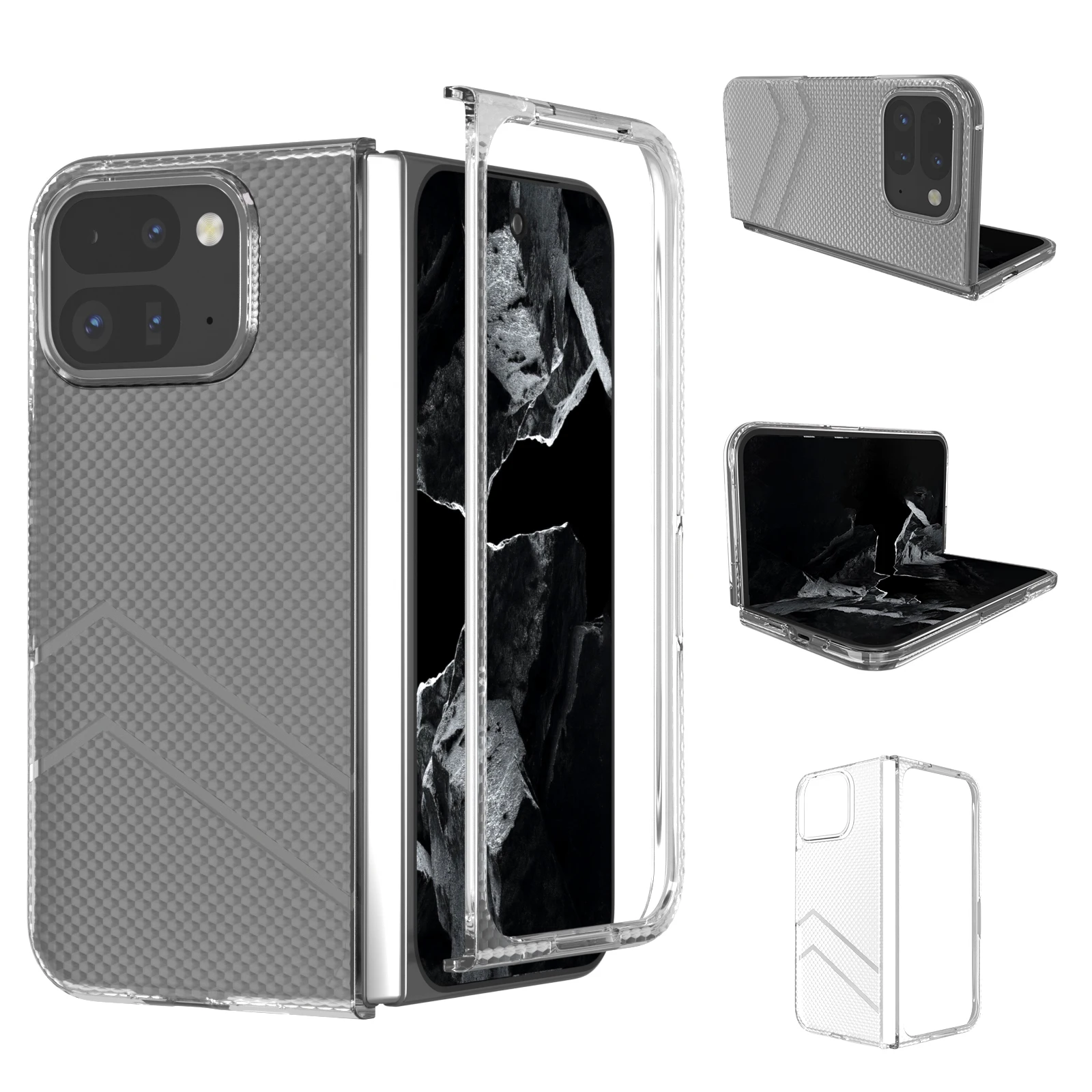 Stylish Wave Texture Frosted Clear Rugged Case for Google Pixel 9 Pro Fold Shockproof Matte Folding Protective Cover Funda