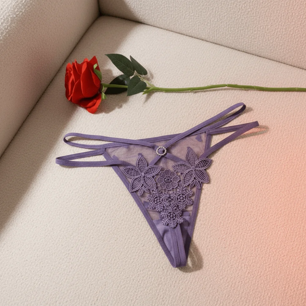 Low Waist Embroidery Flower Thongs Traceless Floral Bikini Briefs Underpants Thin Strip T-back Panties Ladies Underwear