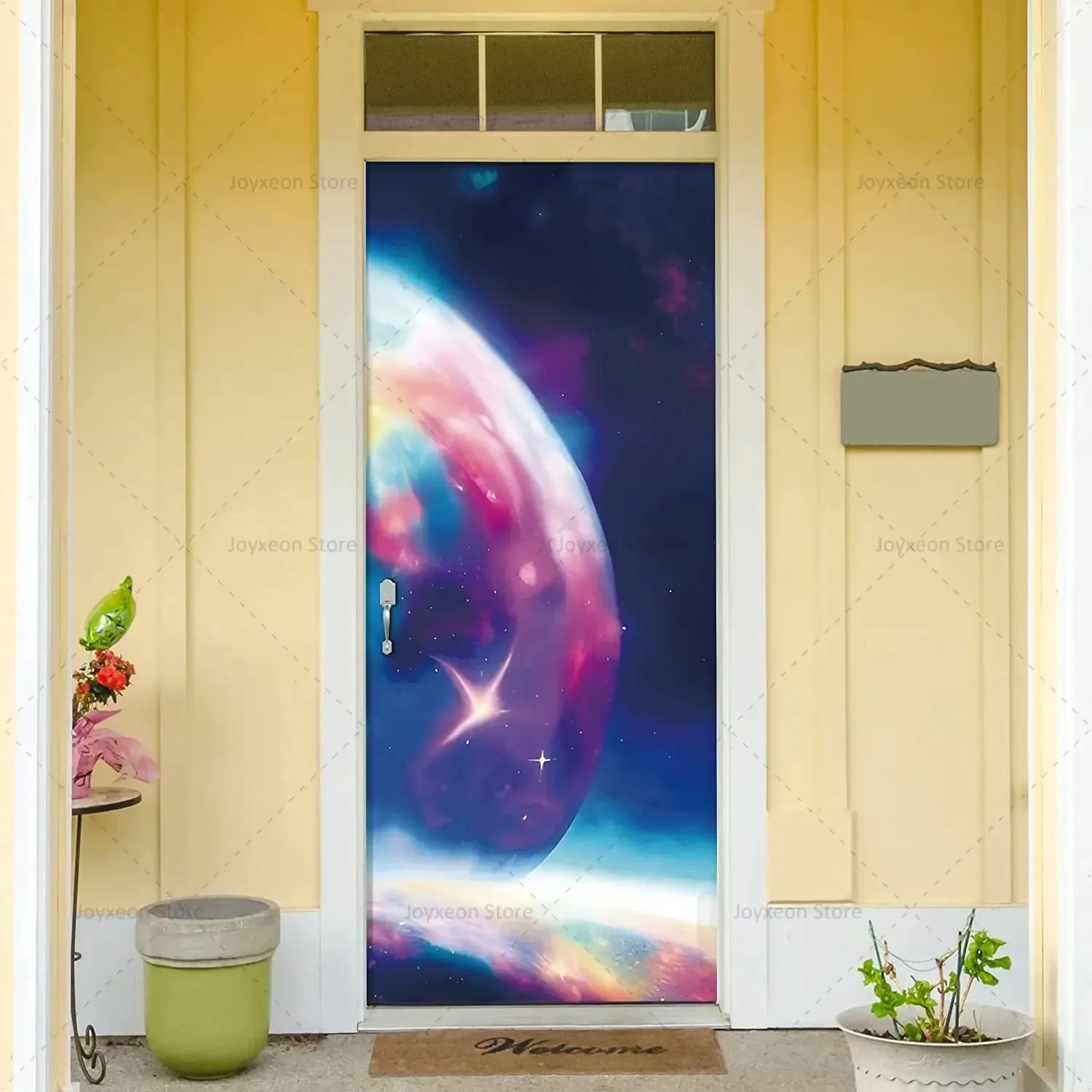 Galaxy Space Planet Door Stickers Waterproof Self-Adhesive Nebula Starry Sky Cosmic Wrap for Home Living Room Bedroom Decor
