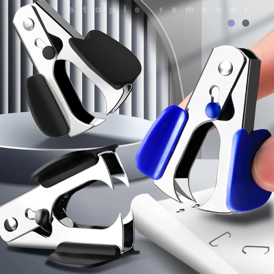 Paquete de 3 herramientas extractoras de grapas para escuela, oficina, hogar, mandíbulas de acero, agarre cómodo, quitar negro
