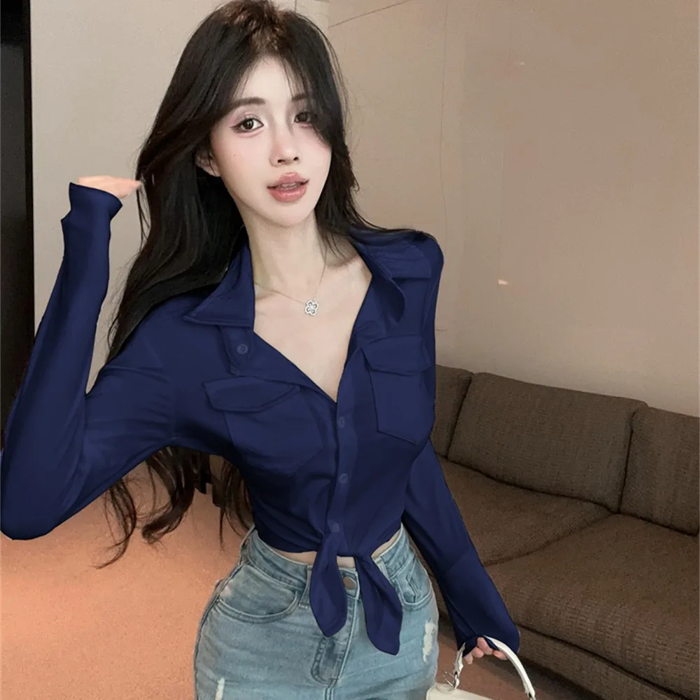 تي شيرت صيفي 2025 بقصة ضيقة تي شيرت مرن طويل Sve منتصف Sve ort irt مثير حار للنساء Faion كاجوال irt #4