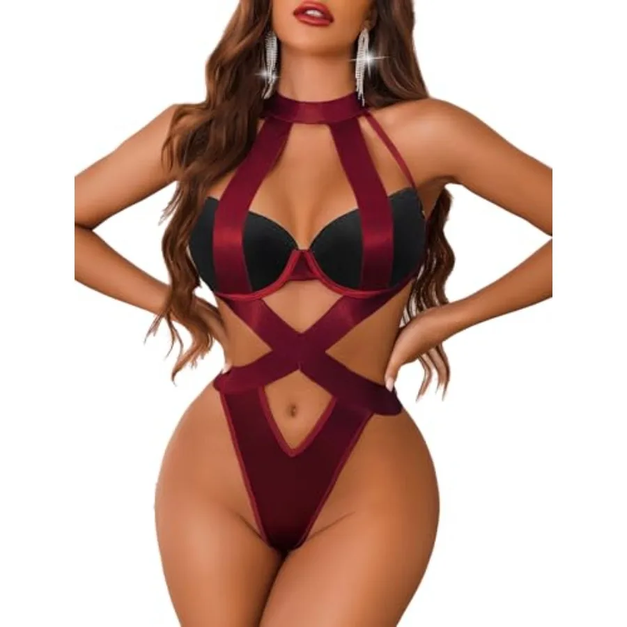 

Avidlove Women Lingerie Sexy Bodysuit Strappy Teddy Lingeries One Pcs Mini Babydoll with Underwire