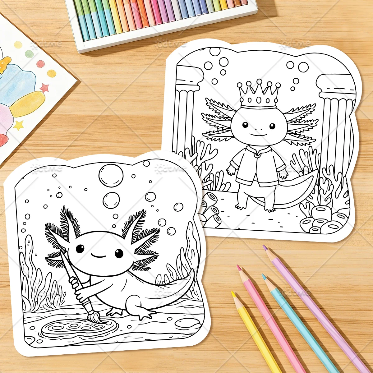 Niedliches Axolotl-Malbuch für Erwachsene, niedliche, gemütliche tägliche Aktivitäten, unregelmäßige Muster zur Entspannung (Cozy Spaces Coloring) – Detail 6