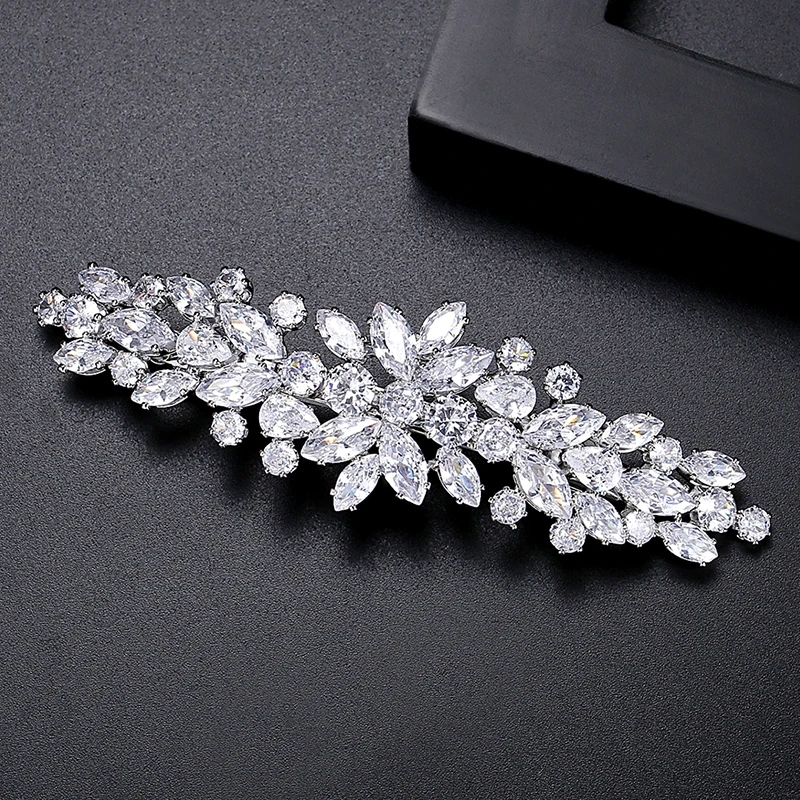 LUOTEEMI Chic Cubic Zirconia Shinning Hair Jewelry Silver Color Temperament Retro Elegant Accessories for Bride Dress Decoration