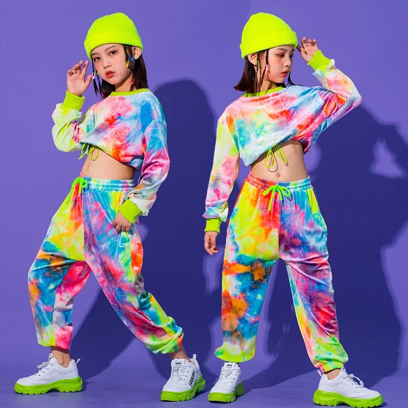 Dziewczęcy taniec uliczny Modne ubrania hip-hopowe Kostium wydajnościowy Koreański styl dziecięcy zestaw do tańca jazzowego z odsłoniętym pępkiem Jazz Nowość