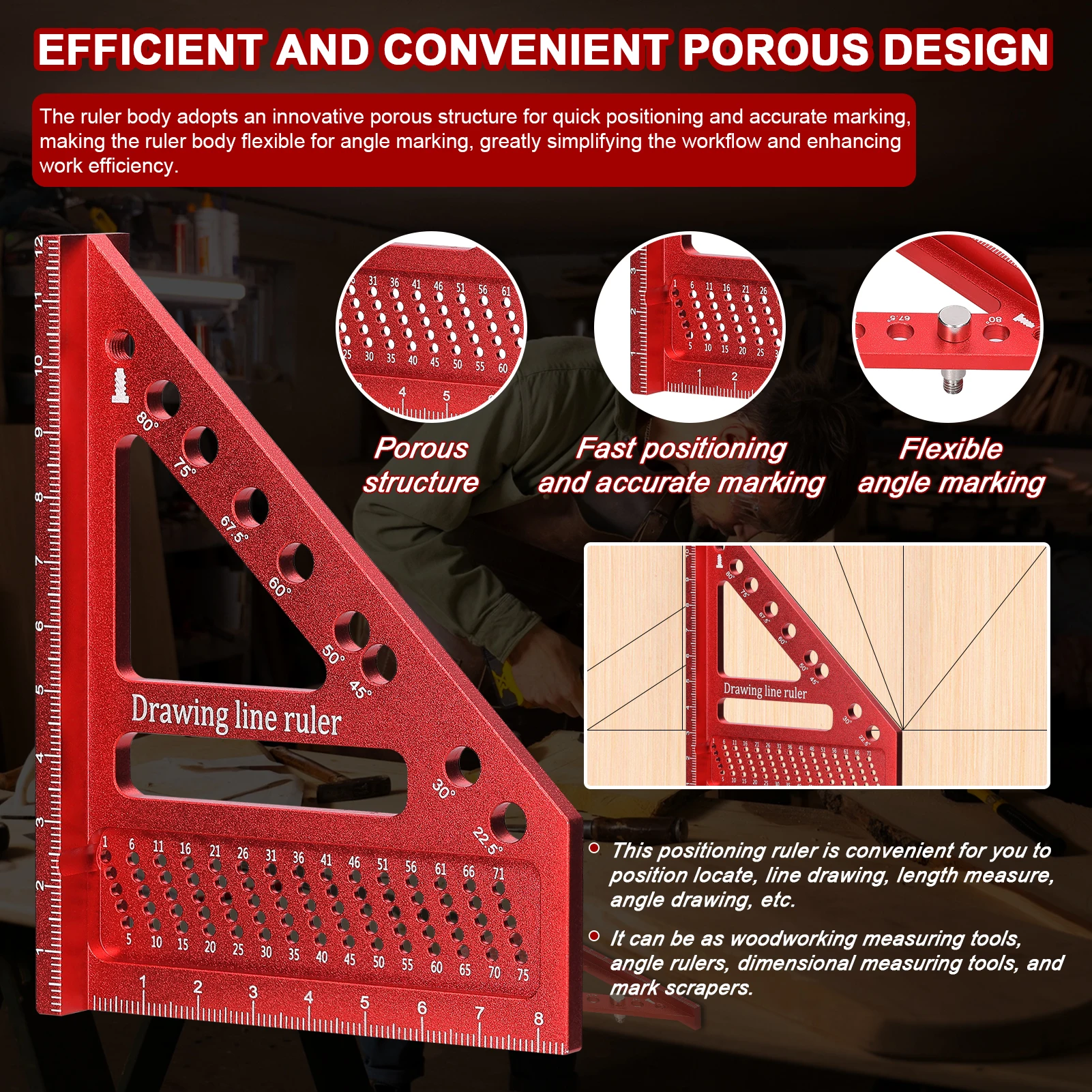 Aluminum Alloy Multi Angle Measuring Ruler Woodworking DIY Miter Trianglar-Ruler Utility Scribing Gauge Multifunctional Layout