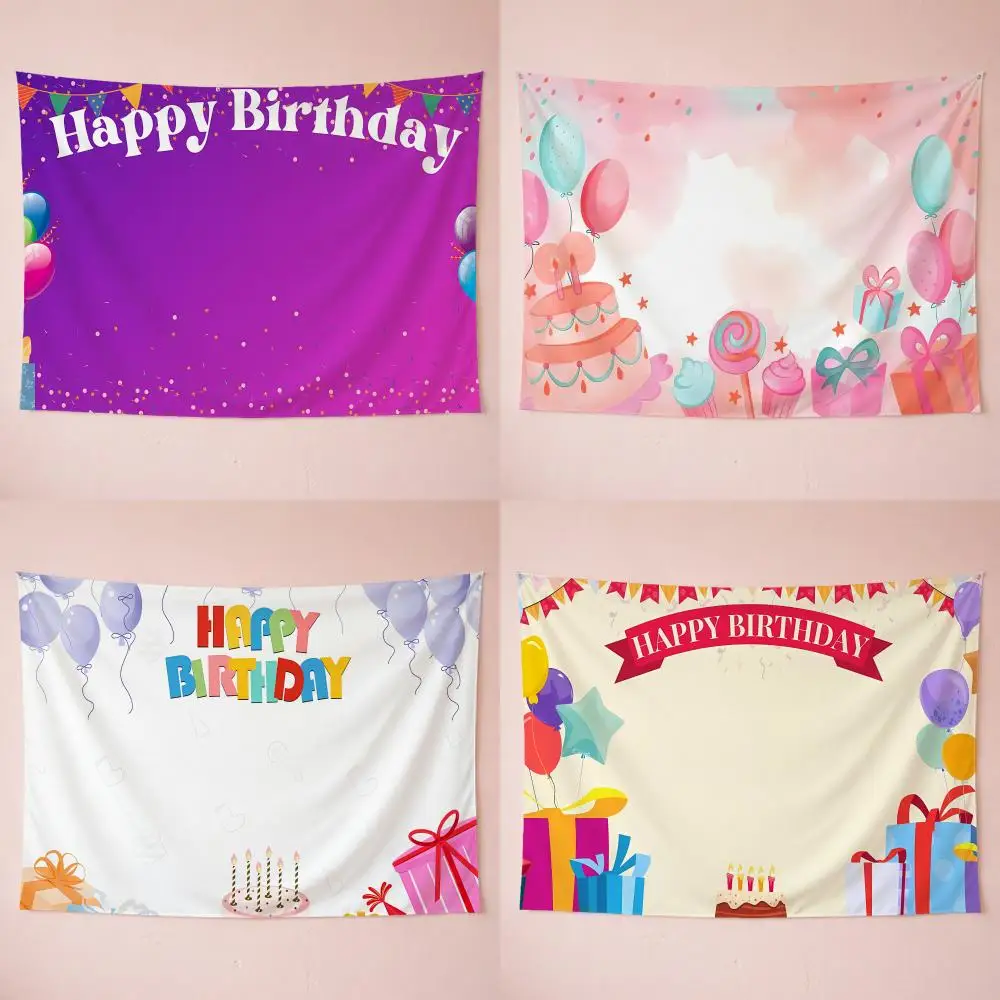 Joyful Cozy Birthday Celebration Background Tapestry Washable Soft Tapestry Wall Art Decor for Living Home Room Bedroom