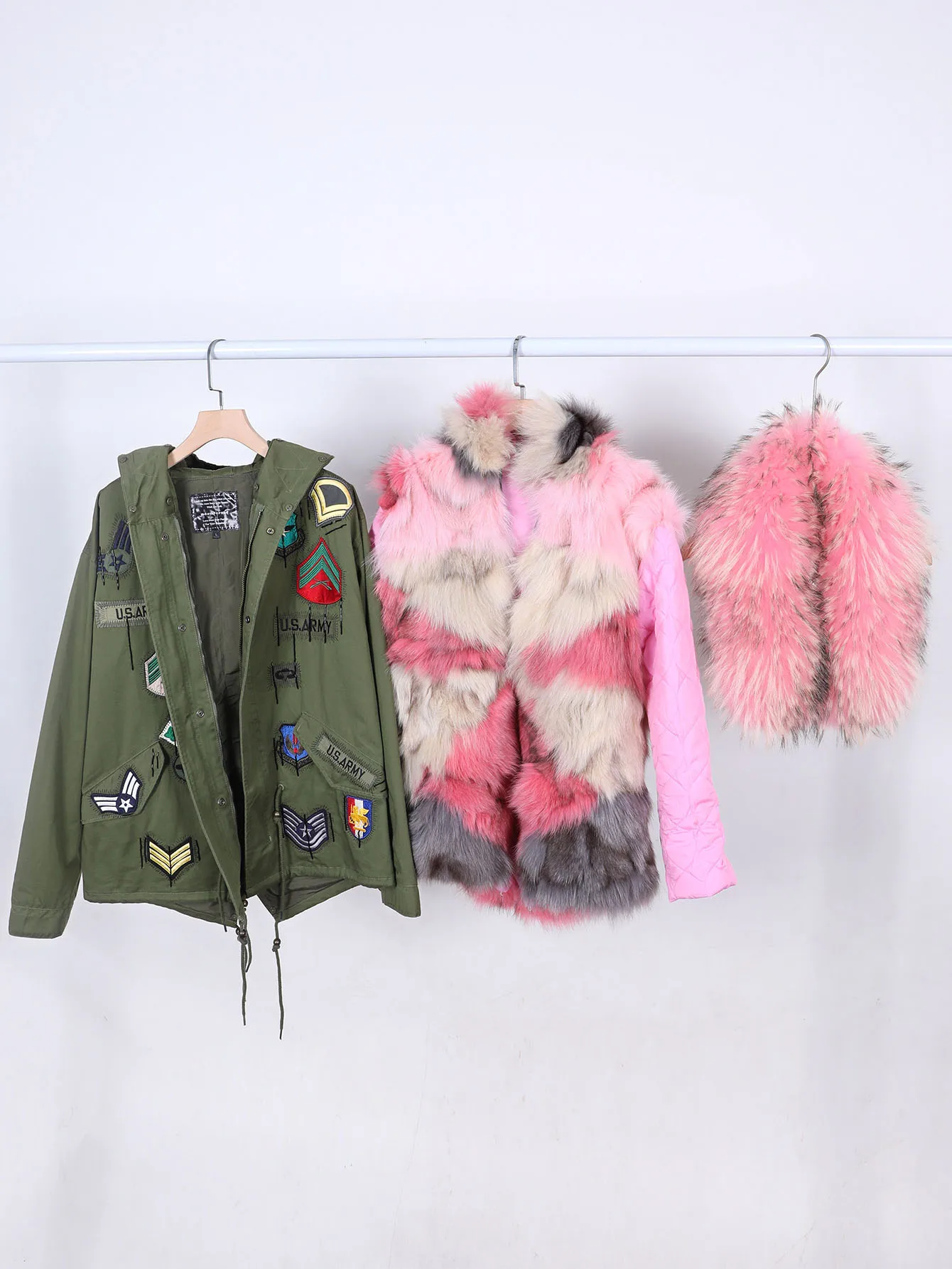 Maomaokongฤดูหนาวผู้หญิงParka Coatที่ถอดออกได้สีชมพูFoxขนสัตว์ซับขนสัตว์จริงHooded Snowproof Jacket