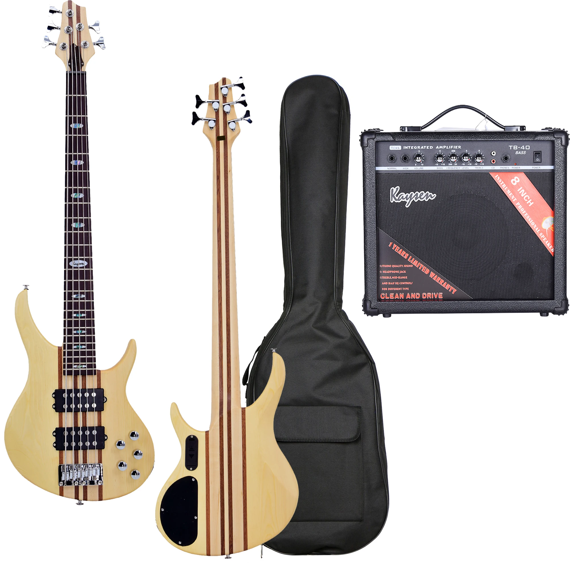 Wholesale High Quality Conjoined Body 5strings Electric Bass With Padded Bag And 40w Bass Amplifier