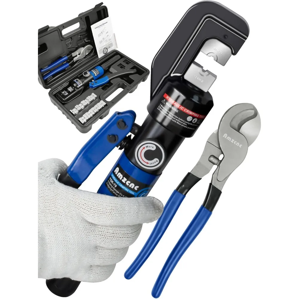 

Hydraulic Crimping Tool and Cable Cutter Kit with 9 Dies, 8 Ton Capacity for Electrical Wires