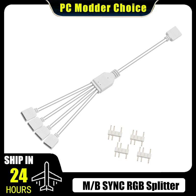 5V 3Pin Power Splitter Cable White-LED Light Extension Cable 1 to 4 Plug Branch Line for PC M/B AURA ARGB Female Connector