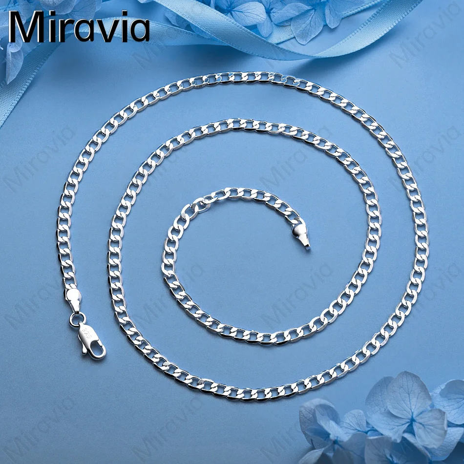 

Miravia 925 Sterling Silver 4mm 1:1 Flat Curb Chain Necklace Unique Gift Versatile Party Jewelry
