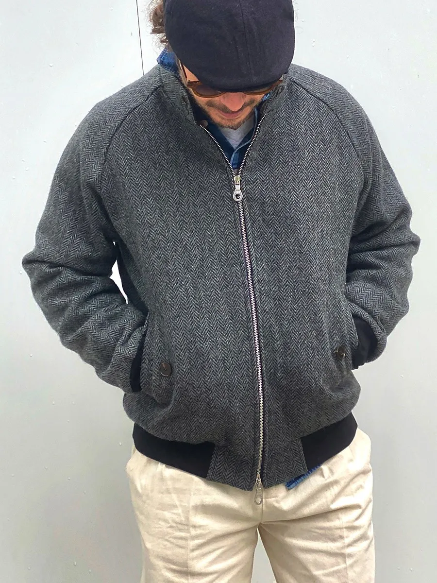 Men's 100% Wool Herringbone Tweed G9 Harrington Jacket – Classic Executive Old Money Style