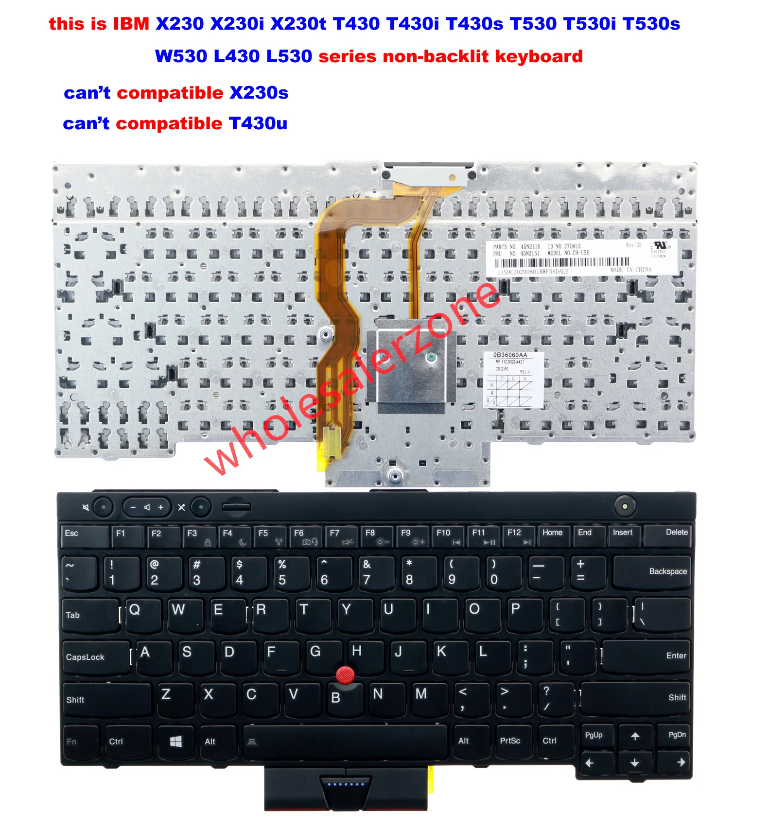 Nuevo teclado estadounidense para portátiles de la serie IBM Thinkpad X230, X230i, X230t (=X230 Tablet) (no compatible con X230s) MP-11C23US-3871 04W3063