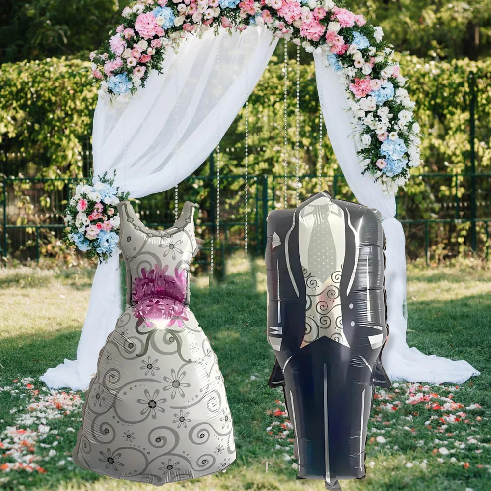 2pcs Groom and Bride Suit Wedding Dress Balloon Wedding Engagement Valentine\'s Day Birthday Party Decoration