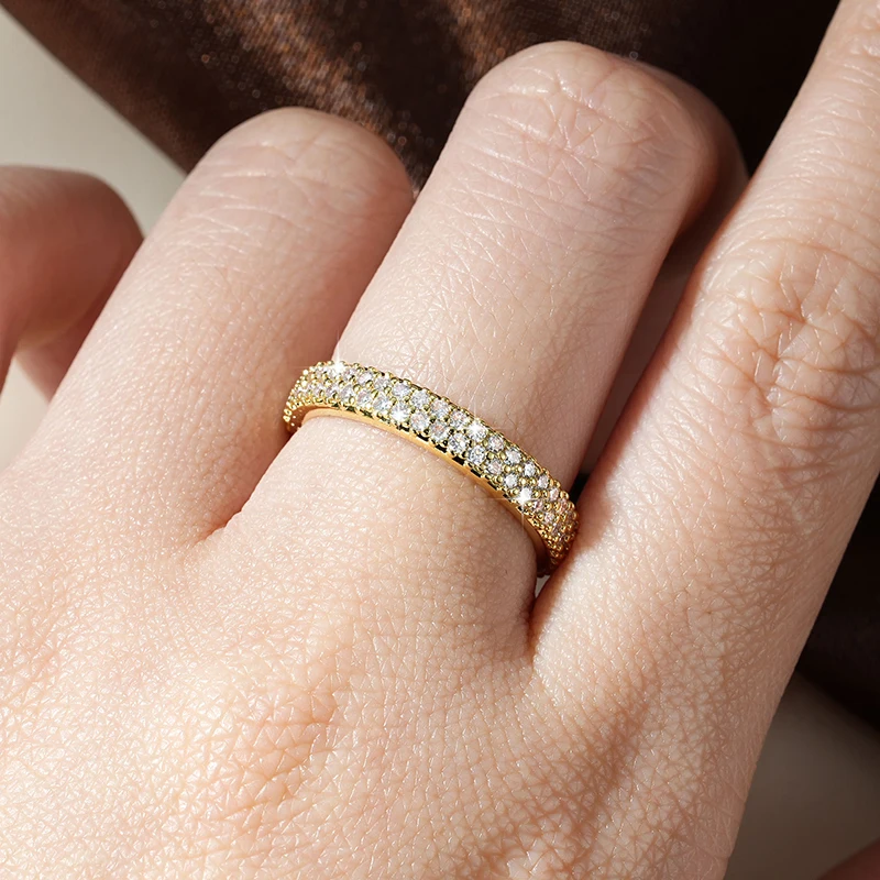 Rrjzz 1.3MM 0.9CTTW Moissanite Eternity Engagement GRA Women Ring D-Color VVS1 Imitation Diamond Double Row Ring Jewelry Gift - view 6
