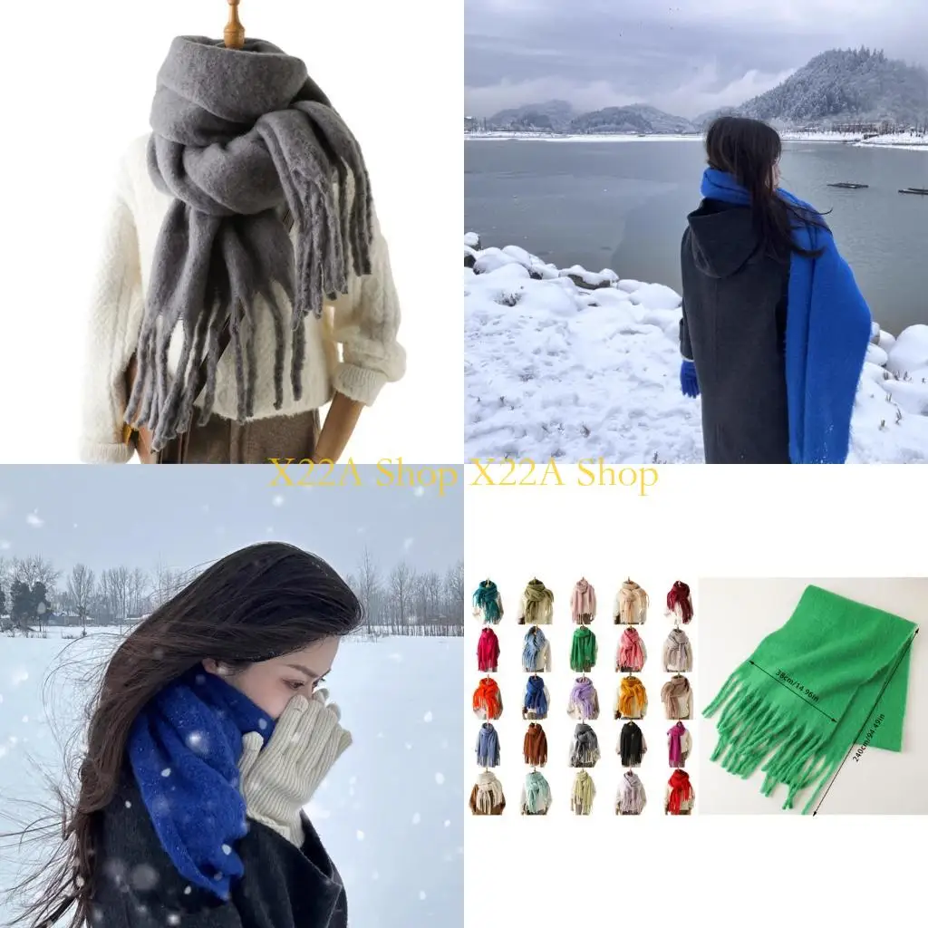 

Unique Comfortable Polyester Scarf With Extended Tassels Multifunction Shoulder Shawl Neck Wrap Long Thick Capelet