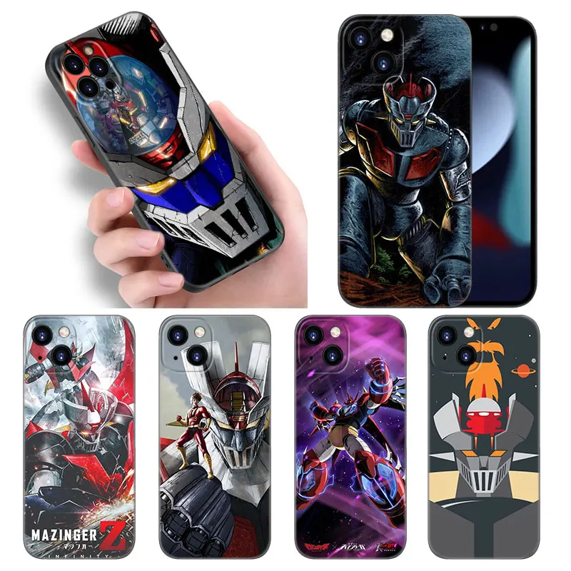 Anime Mazinger Z Phone Case For Apple iPhone 12 13 Mini 11 14 15 Pro Max 7 8 Plus X XR XS SE 2020 2022 Black Silicone Case