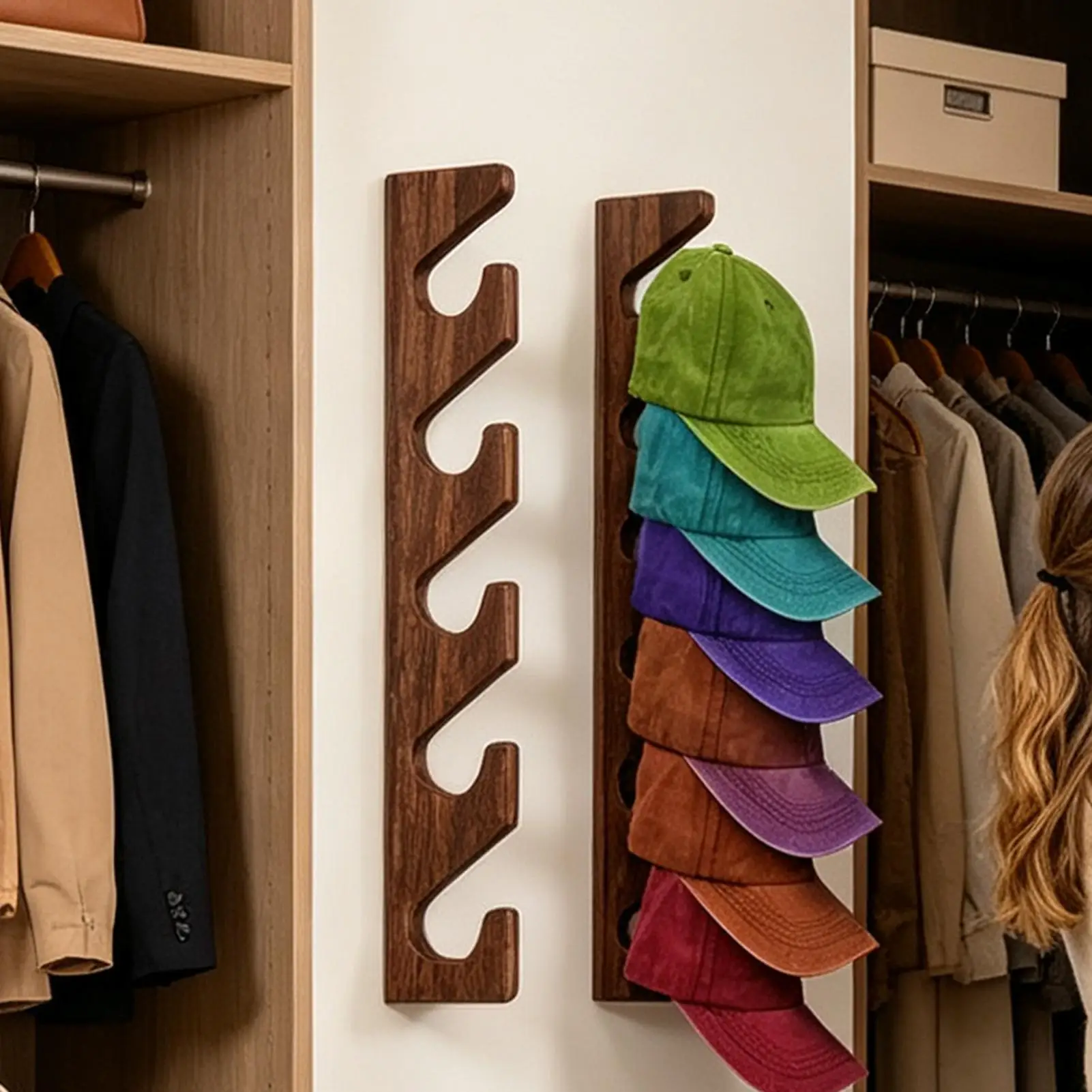 Wall mounted Hat Rack Hat Rack for Baseball Caps Wardrobe Storage Space-saving Portable  Wood Hooks Display Rack Organizer